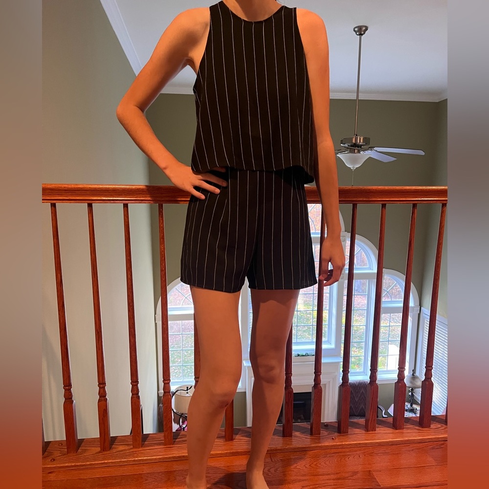 HYFVE HYFVE HYFVE black & white stripe shorts sleeveless romper open back, S